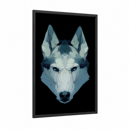 Arctic Husky framed art print — black wood frame — blue and white palette