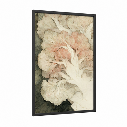 Cream Cabbage Study framed vegetable print — black wood frame — cream and peach palette