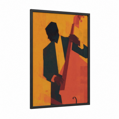 Golden Musician framed bass guitar print — black wood frame — gold and black and gold palette