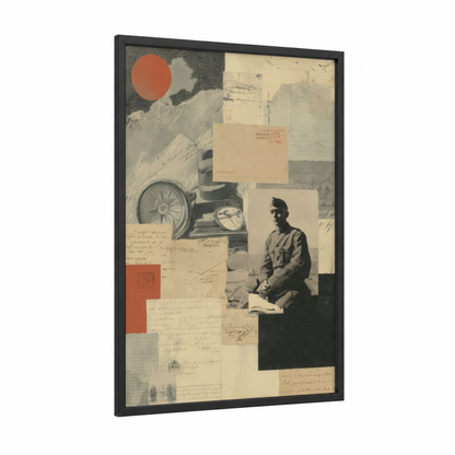 Soldier's Memory framed veterans day print — black wood frame — cream and gray palette