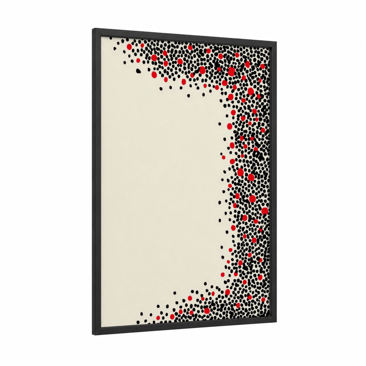 Crimson Particle Flow framed abstract classic print — black wood frame — black and white and red palette