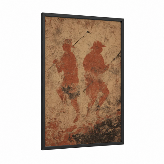 Vintage Lacrosse framed art print — black wood frame — russet and beige palette