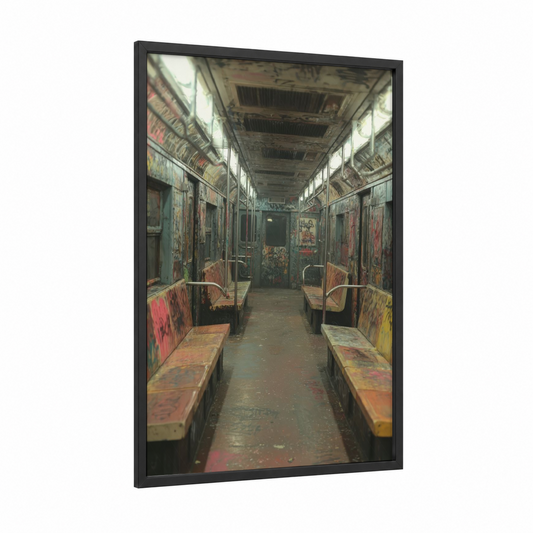 Graffiti Subway framed art print — black wood frame — black and gold and red palette