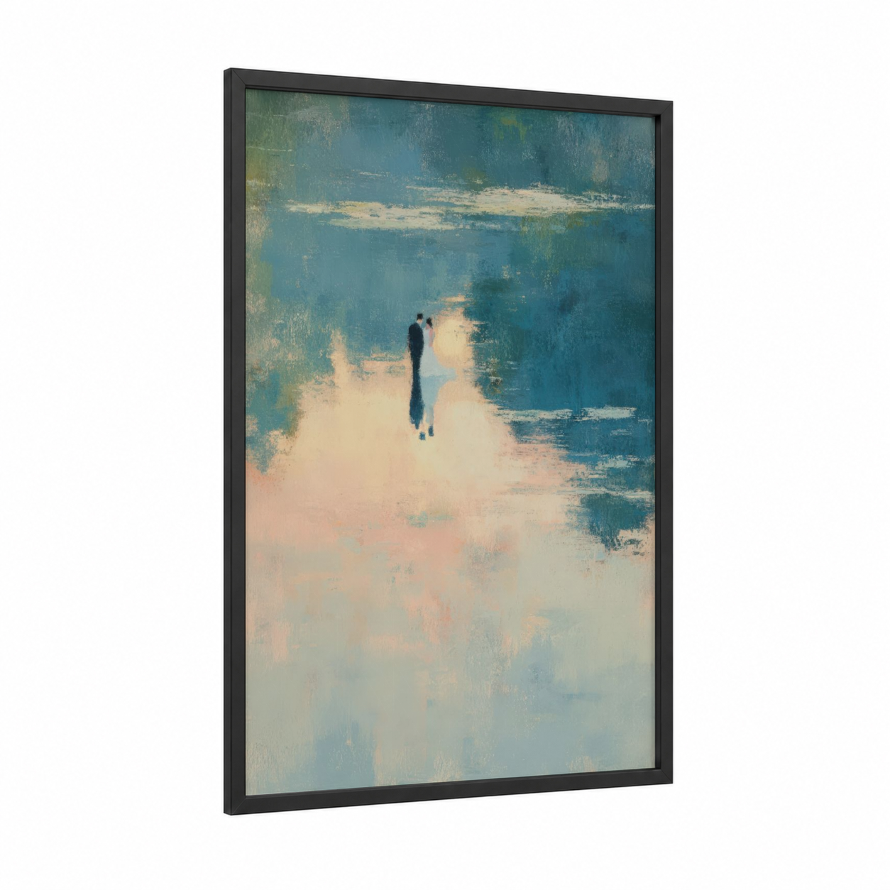 Ethereal Bride framed groom and bride print — black wood frame — teal and cream palette