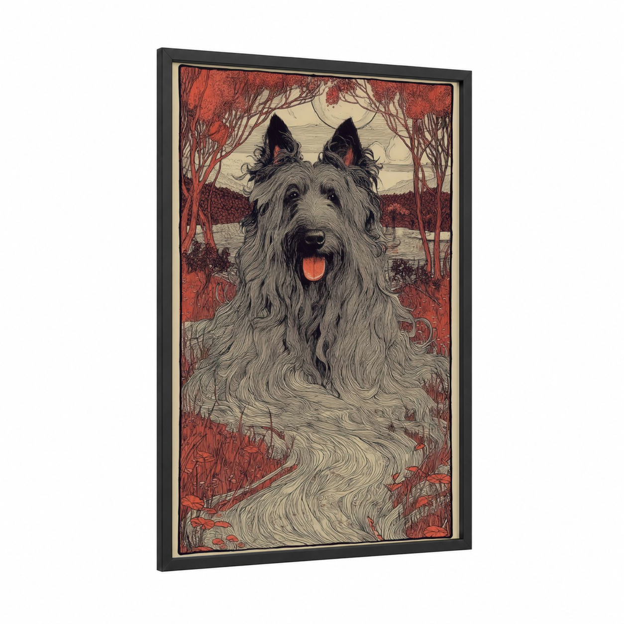 Autumn Terrier framed art print — black wood frame — russet and cream palette