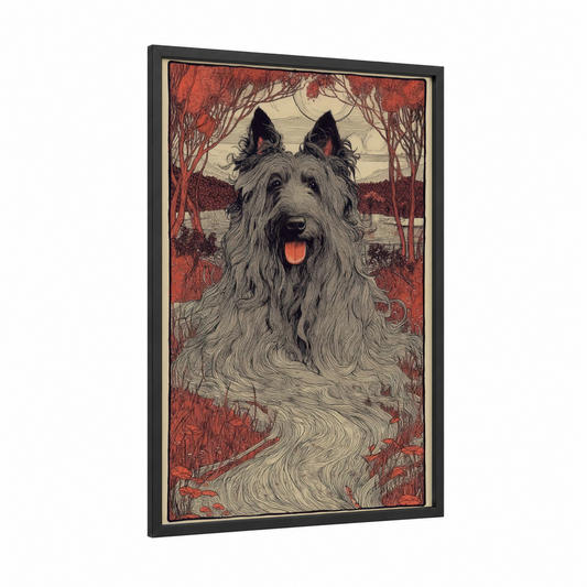 Autumn Terrier framed art print — black wood frame — russet and cream palette