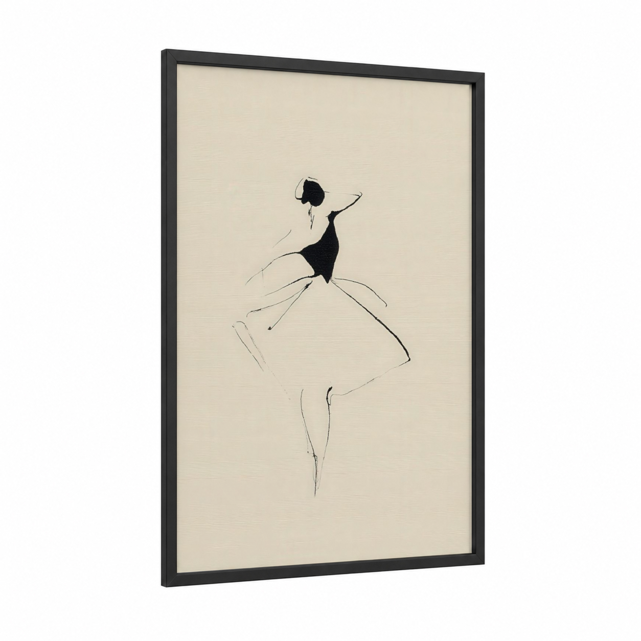 Graceful Flamenco framed art print — black wood frame — black and white and cream palette