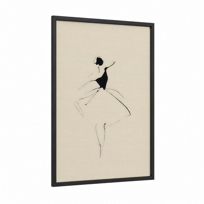Graceful Flamenco framed art print — black wood frame — black and white and cream palette