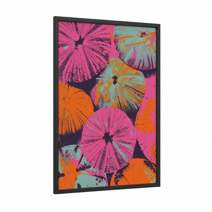 Neon Sea Urchins framed art print — black wood frame — magenta and orange palette
