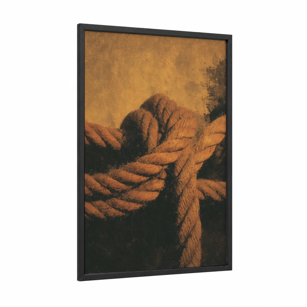 Golden Rope Knots framed art print — black wood frame — gold and brown palette