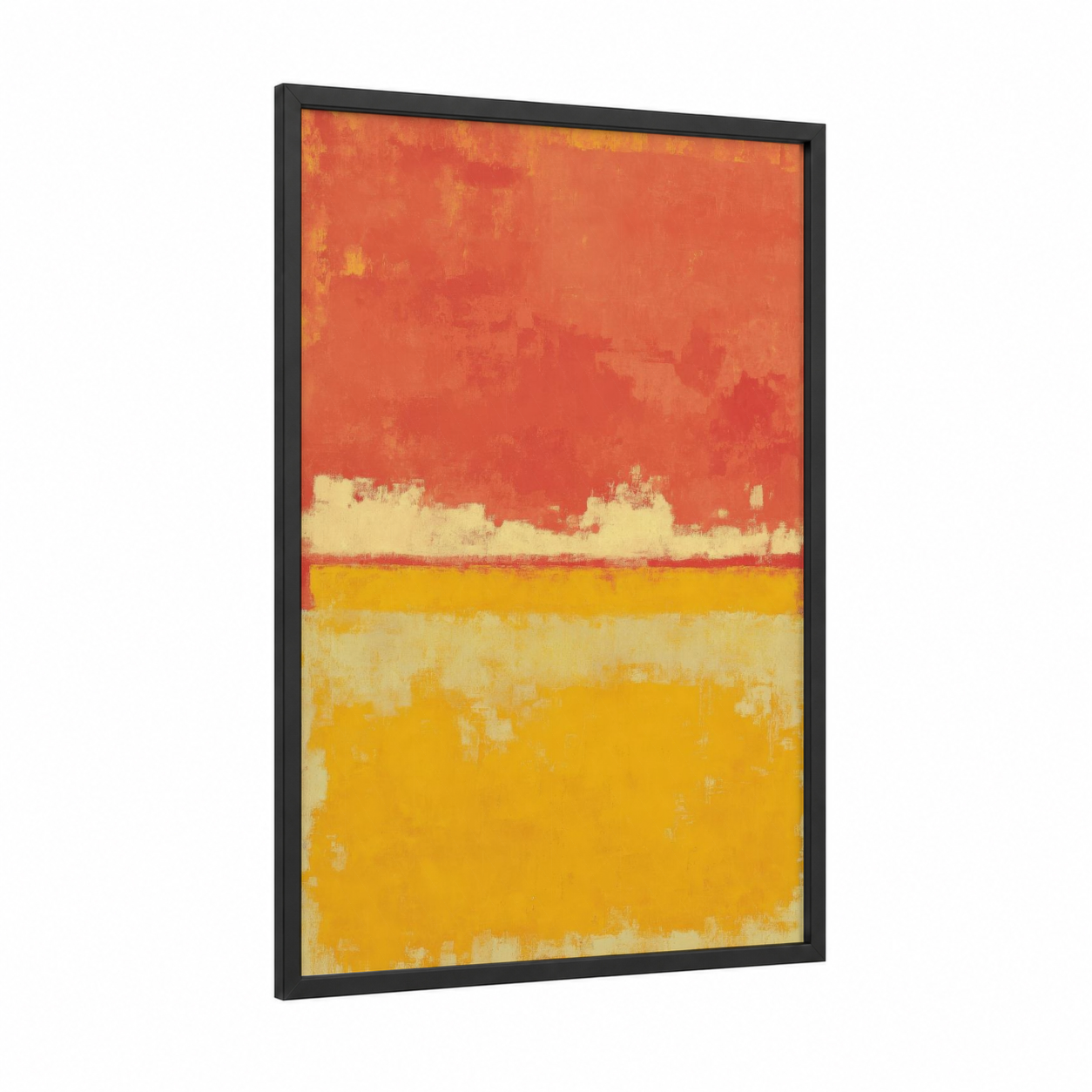 Crimson Horizon framed abstract expressionism print — black wood frame — red and yellow gold palette