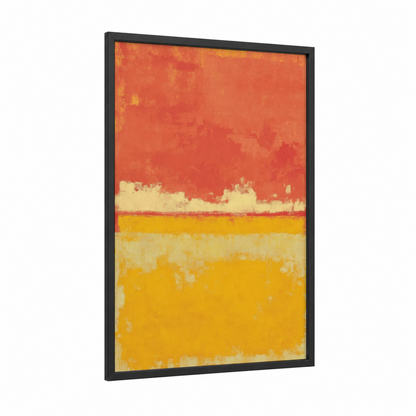 Crimson Horizon framed abstract expressionism print — black wood frame — red and yellow gold palette