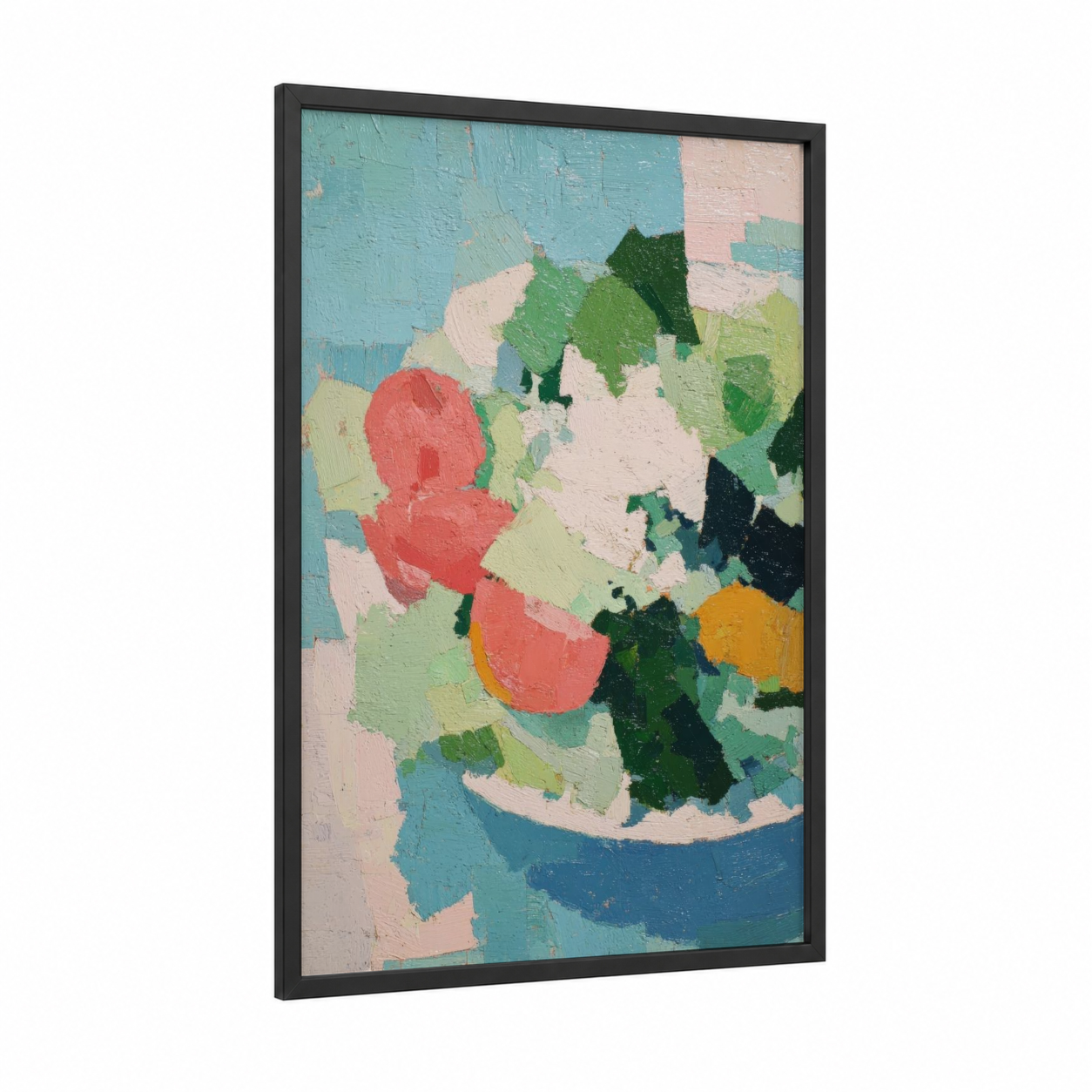 Garden Salad Bowl framed art print — black wood frame — teal and green palette