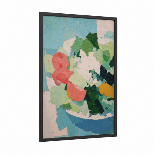 Garden Salad Bowl framed art print — black wood frame — teal and green palette