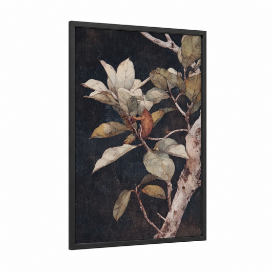 Nocturnal Mangrove framed art print — black wood frame — cream and black palette