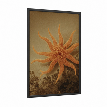 Crimson Starfish framed art print — black wood frame