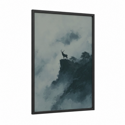 Misty Mountain Elk framed art print — black wood frame — gray and dove gray palette