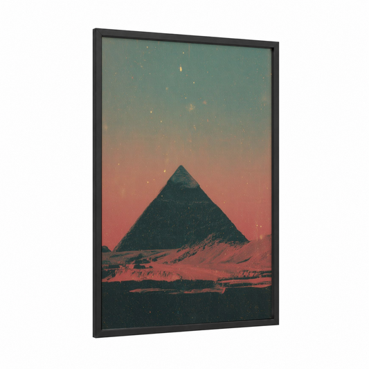 Crimson Pyramid framed great pyramid of giza print — black wood frame — salmon pink and teal palette