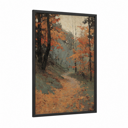 Autumn Maple Forest framed art print — black wood frame — russet and dove gray palette