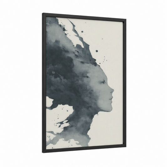 Mystical Siren framed art print — black wood frame — gray and black and white palette