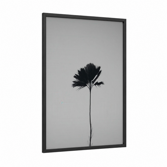 Silhouette Palm framed tropical trees print — black wood frame — black and gray palette