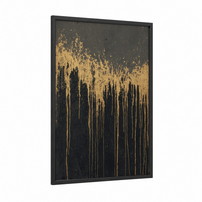 Golden Drip Pottery framed art print — black wood frame — black and gold palette