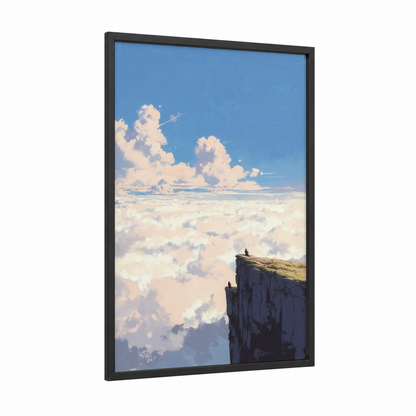 Solitary Eagle framed art print — black wood frame — blue and cream palette