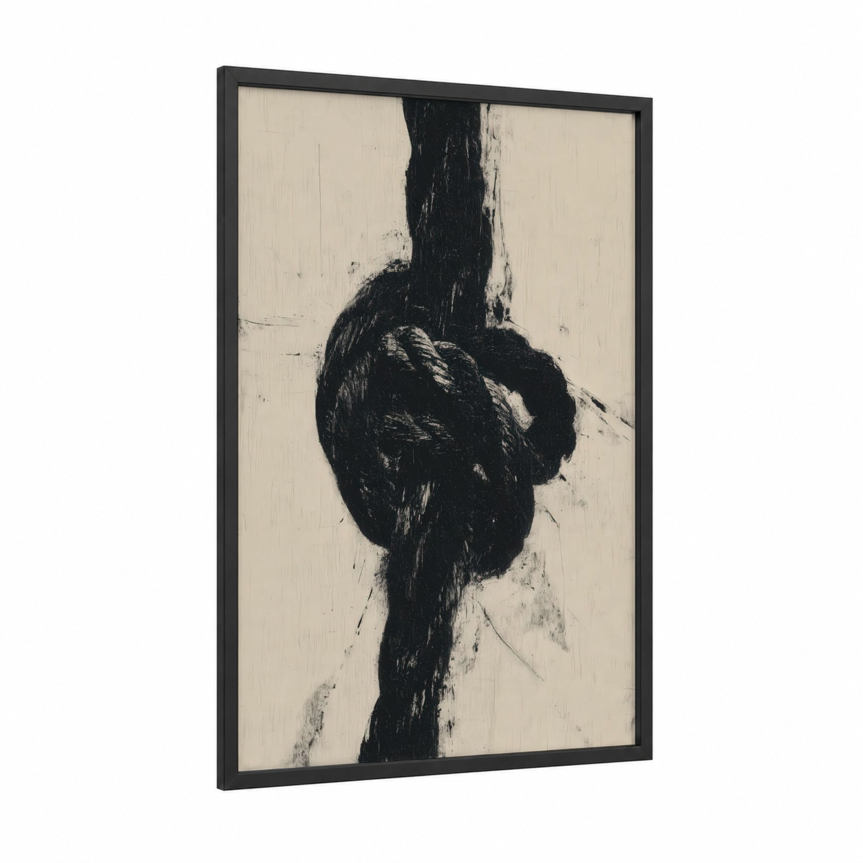 Vintage Rope Knot framed rope knots print — black wood frame — black and white and cream palette