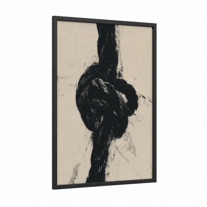 Vintage Rope Knot framed rope knots print — black wood frame — black and white and cream palette