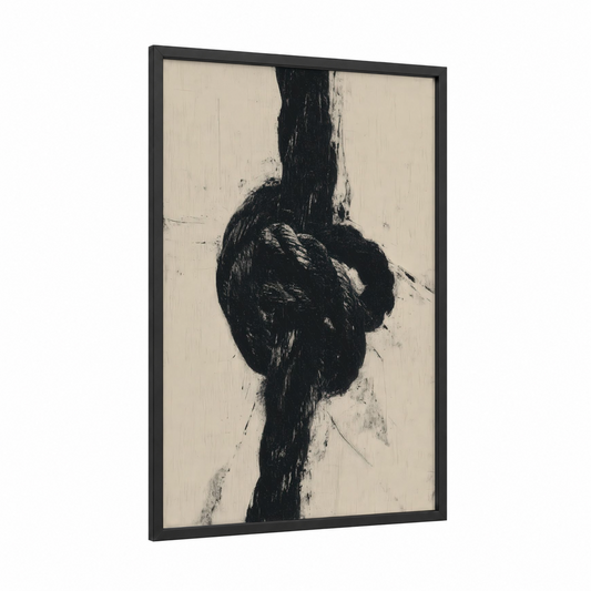 Vintage Rope Knot framed rope knots print — black wood frame — black and white and cream palette