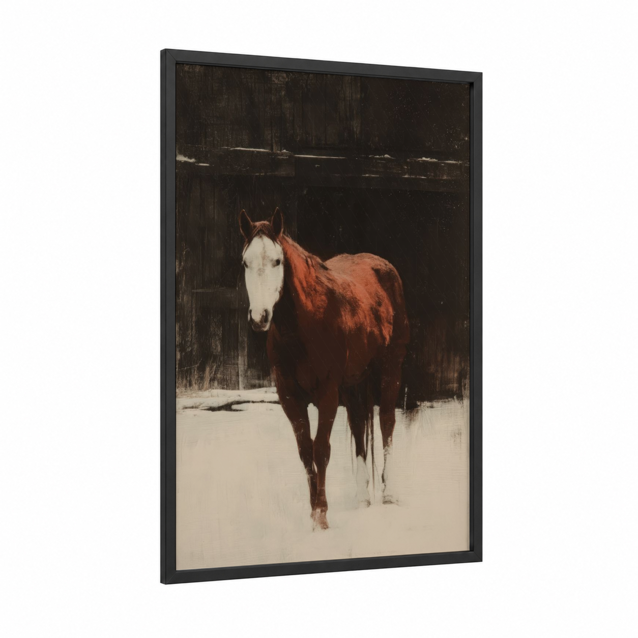 Russet Quarter Horse framed art print — black wood frame — russet and cream palette