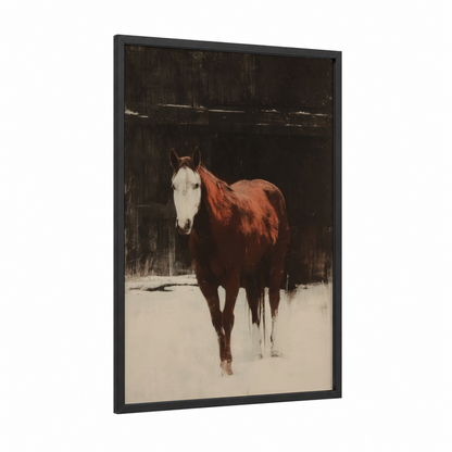 Russet Quarter Horse framed art print — black wood frame — russet and cream palette