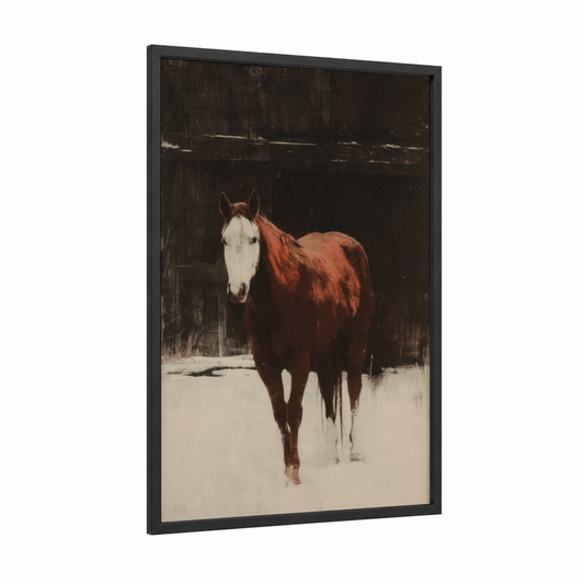 Russet Quarter Horse framed art print — black wood frame — russet and cream palette