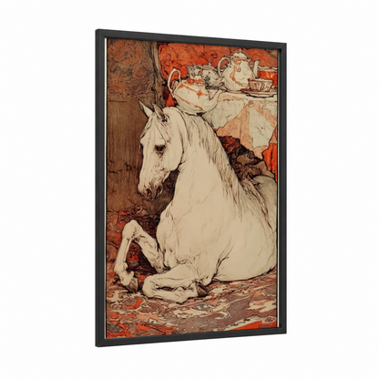 Cream Arabian Rest framed arabian horse print — black wood frame — cream and russet palette