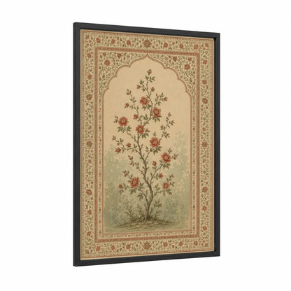 Persian Rose Garden Wall Art framed flower print — black wood frame — beige and russet palette