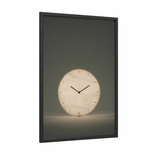 Minimalist Wall Clock framed art print — black wood frame — cream and gray palette