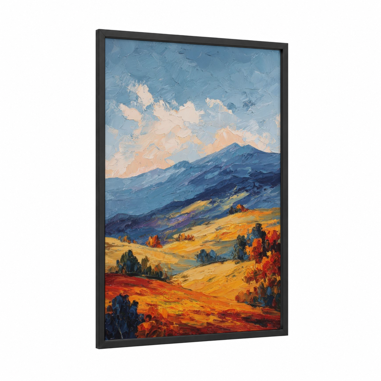 Golden Autumn Sierra framed sierra nevada print — black wood frame — gold and blue palette
