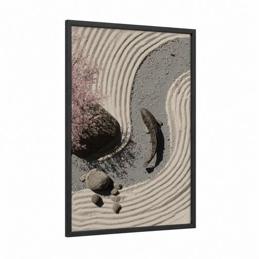 Zen Snook framed art print — black wood frame — beige and gray palette