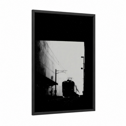 Urban Subway Train framed art print — black wood frame — black and white and gray palette