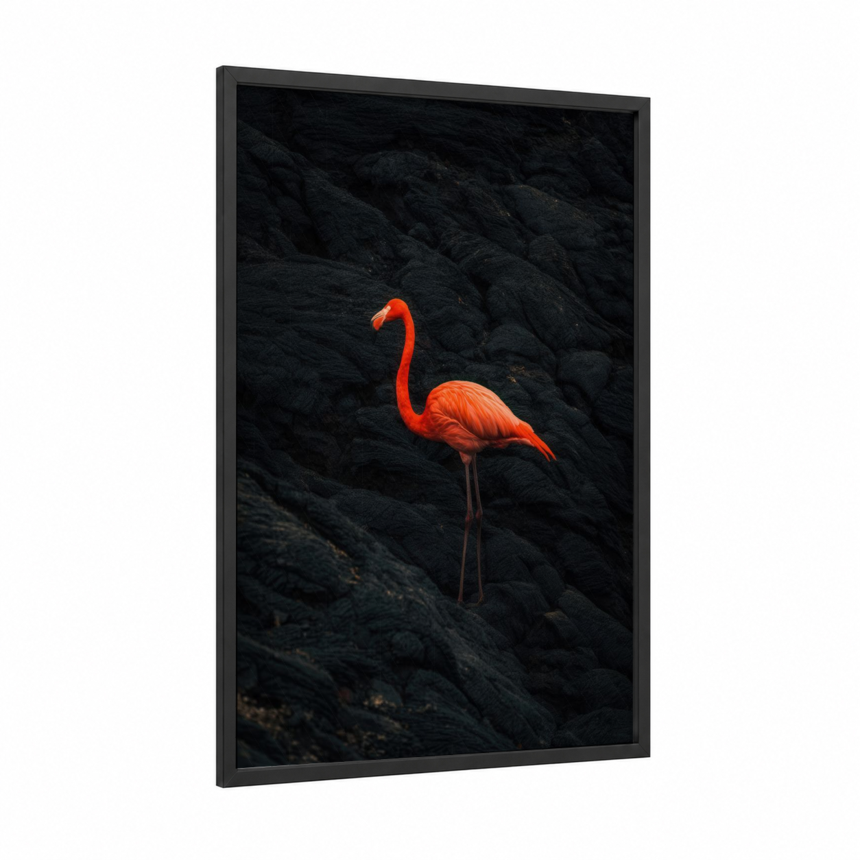 Crimson Rock Flamingo framed art print — black wood frame — red and black palette