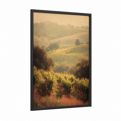 Tuscan Vineyard framed vineyards print — black wood frame — gold and sage green palette