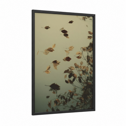 Falling Leaves framed leaf print — black wood frame — cream and brown palette