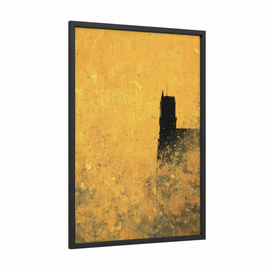 Golden Notre-Dame framed notre dame print — black wood frame — yellow gold and black palette