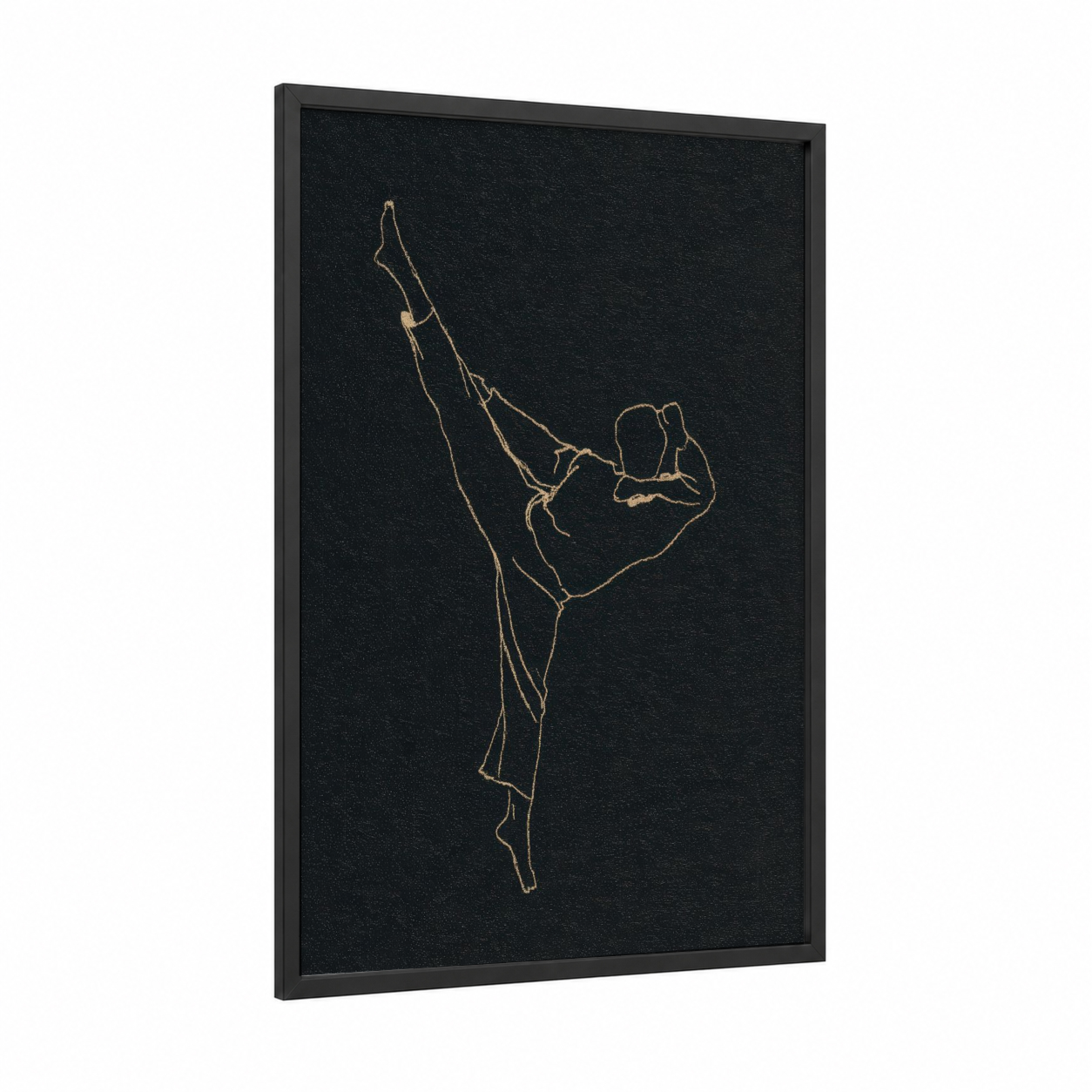 Golden Capoeira framed art print — black wood frame — gold and black palette