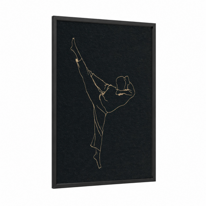 Golden Capoeira framed art print — black wood frame — gold and black palette