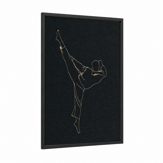 Golden Capoeira framed art print — black wood frame — gold and black palette