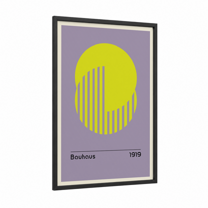 Bauhaus Yellow framed abstract geometric print — black wood frame — yellow and gray palette