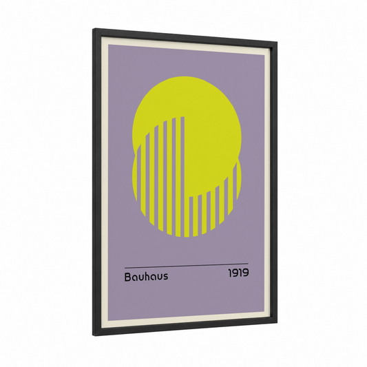 Bauhaus Yellow framed abstract geometric print — black wood frame — yellow and gray palette