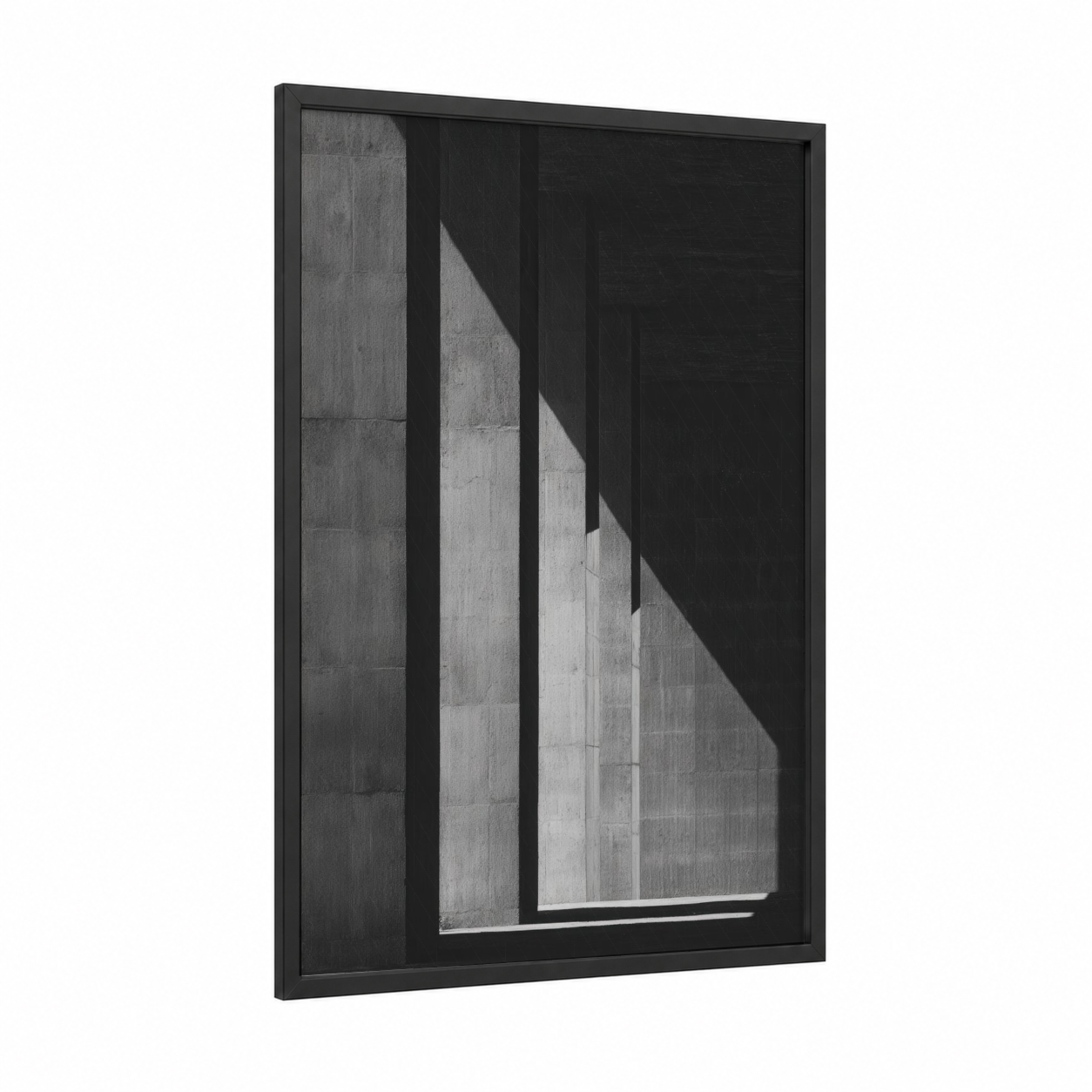 Monumental Columns framed art print — black wood frame — gray and black and white palette