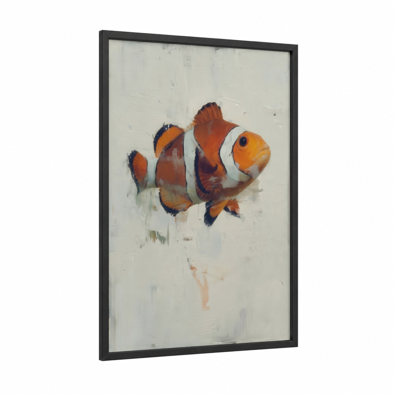 Vibrant Clownfish framed clown fish print — black wood frame — orange and white palette